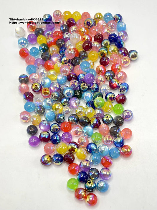 UV Glossy Cat Eye Clear Multicolor Acrylic Beads,Random Mix,10mm