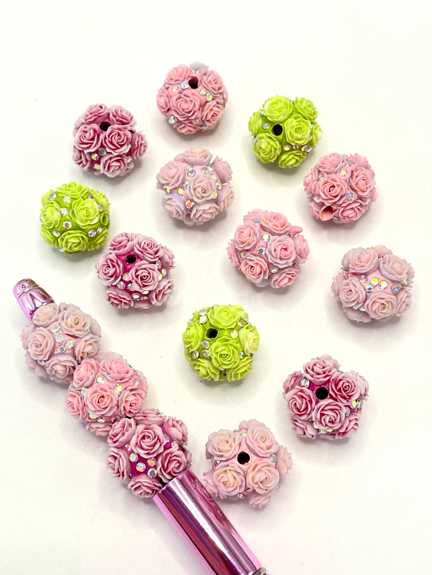 Fancy Multicolor Rose Flower with AB Color Rhinestone Clay Fancy Beads,Random Mix,20mm Fancy-514