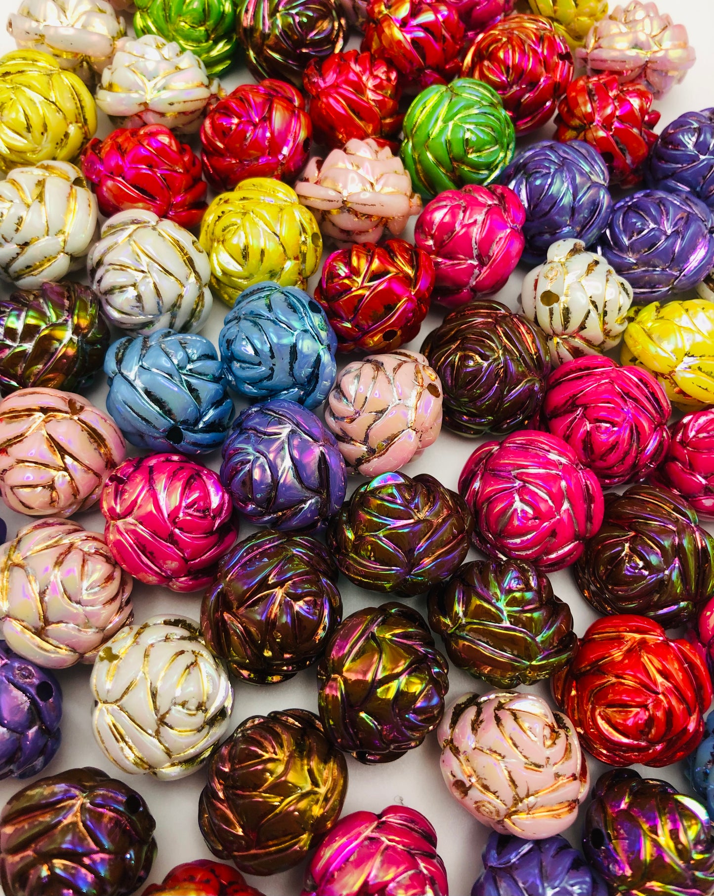 Rose bead  Multicolor acrylic flower beads Dark color uv 18mm Random Mix