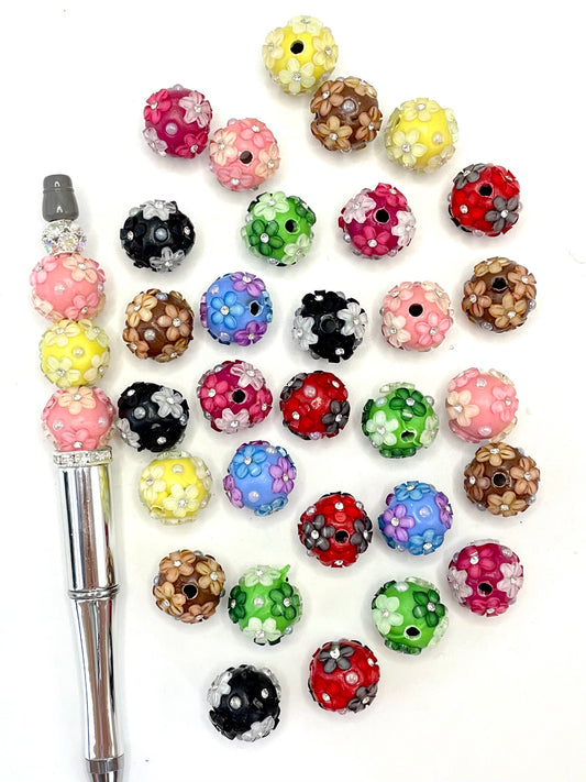 Fancy Flower Rhinestones Multicolor Clay Beads,16mm Fancy-502