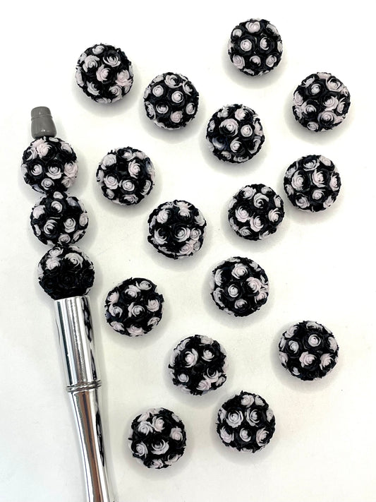 Fancy Black & White Mix Together Rose Flower Clay Beads,Random Mix,18mm Fancy-474