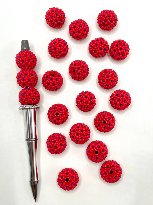 Fancy Red Flower Clay Beads,Random Mix,18mm Fancy-541