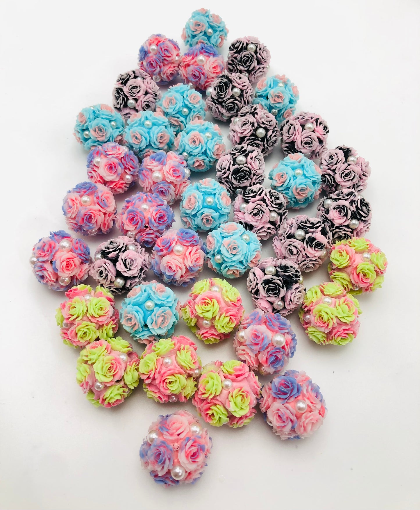 Fancy Multicolor Ombre Rose Flower with Pearl Clay Beads,Random Mix,20mm