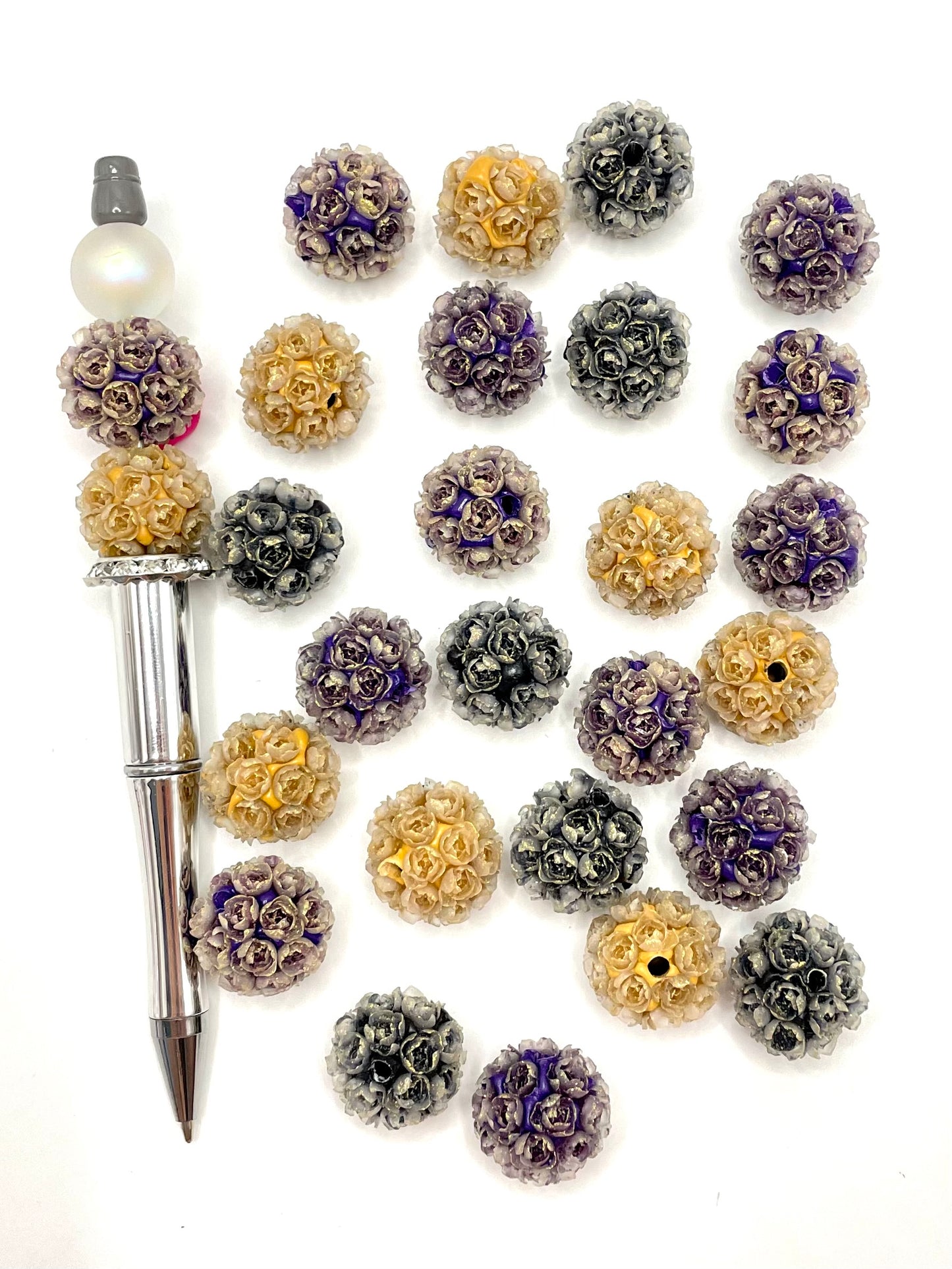 Fancy Gold Glitter Rose Flower Dark Color Clay Beads,Random Mix,20mm Fancy-490