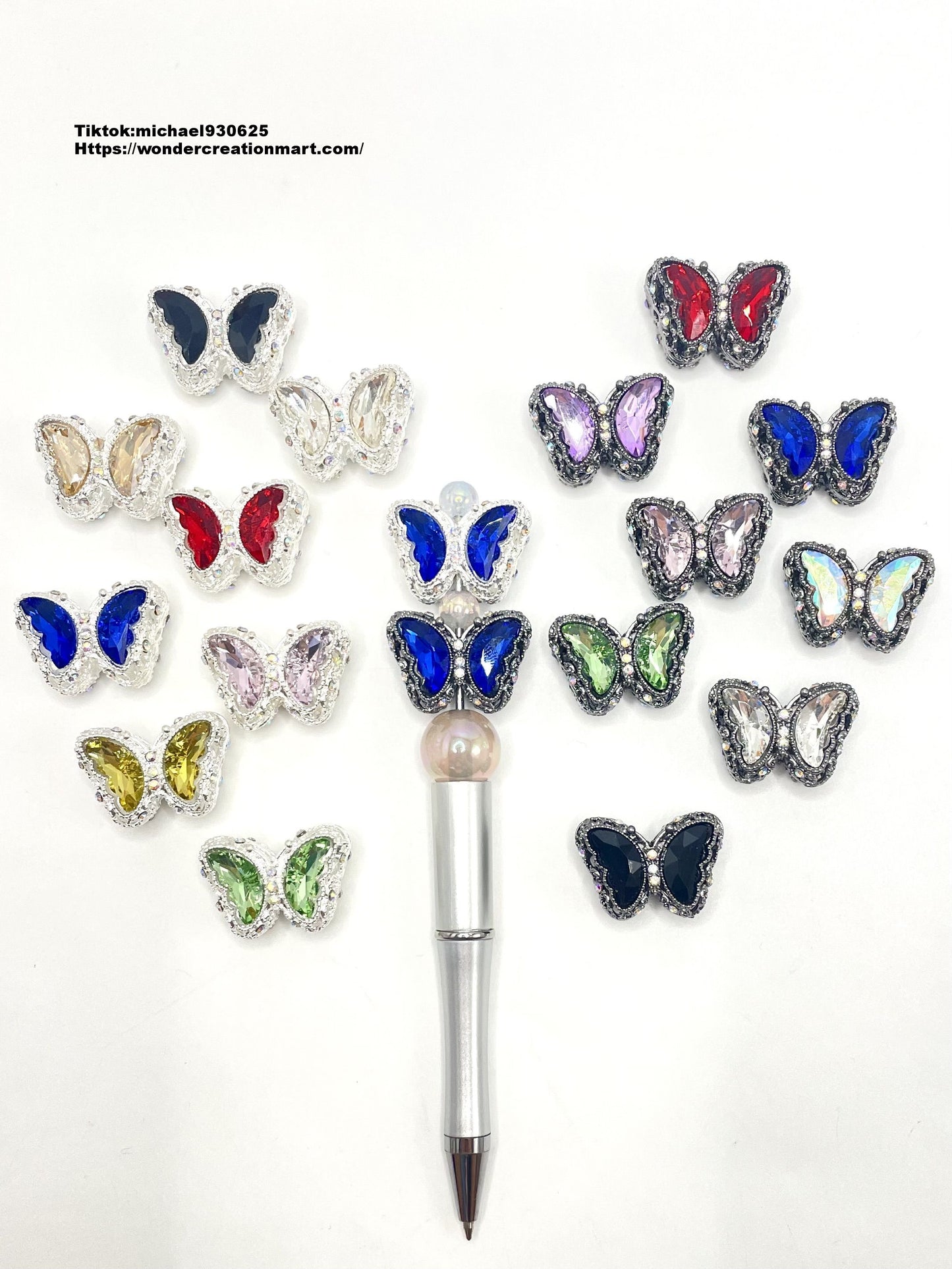 Metal Butterfly Shaped and Multicolor Crystal Alloy Bead,Random Mix,28mm (Optional Color) Fancy-73