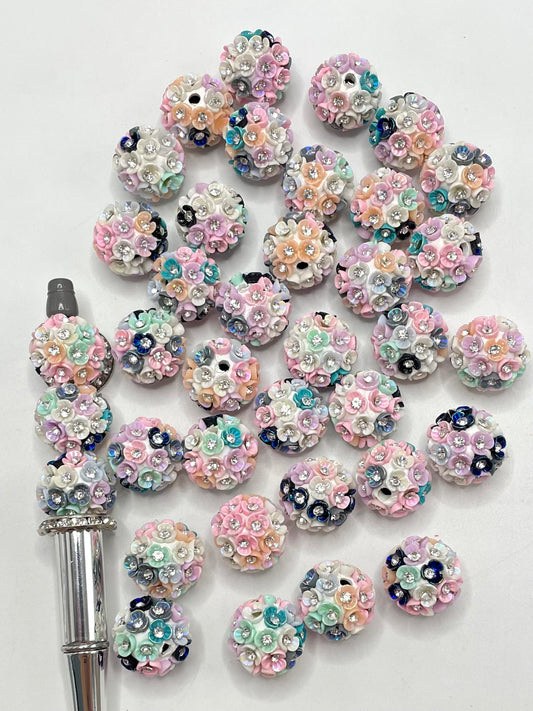 Fancy Beads Colorful Threeleaf Multicolor Flower with Rhinestone Acrylic Beads,Random Mix,19mm Fancy-473