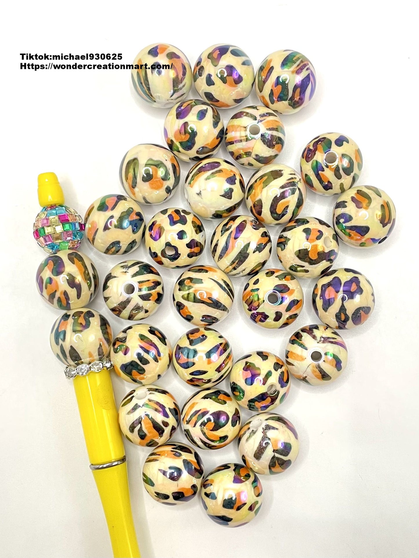 Glossy with UV Leopard Print Acrylic Round Beads,Random Mix,20mm