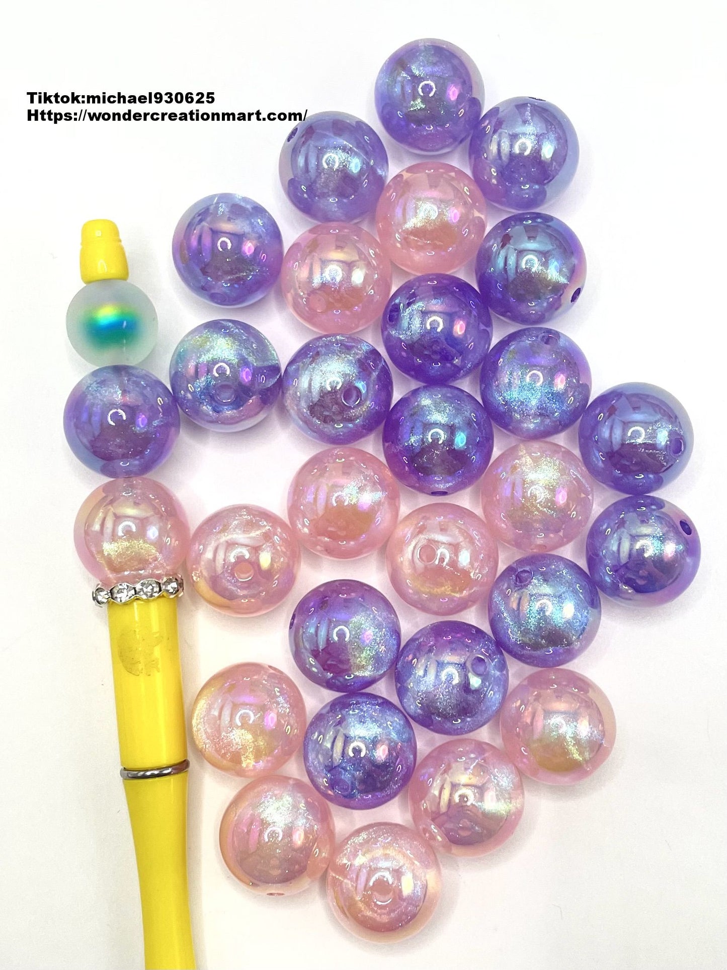 Glossy Glitter UV Pink Purple Acrylic Round Beads,Random Mix,20mm