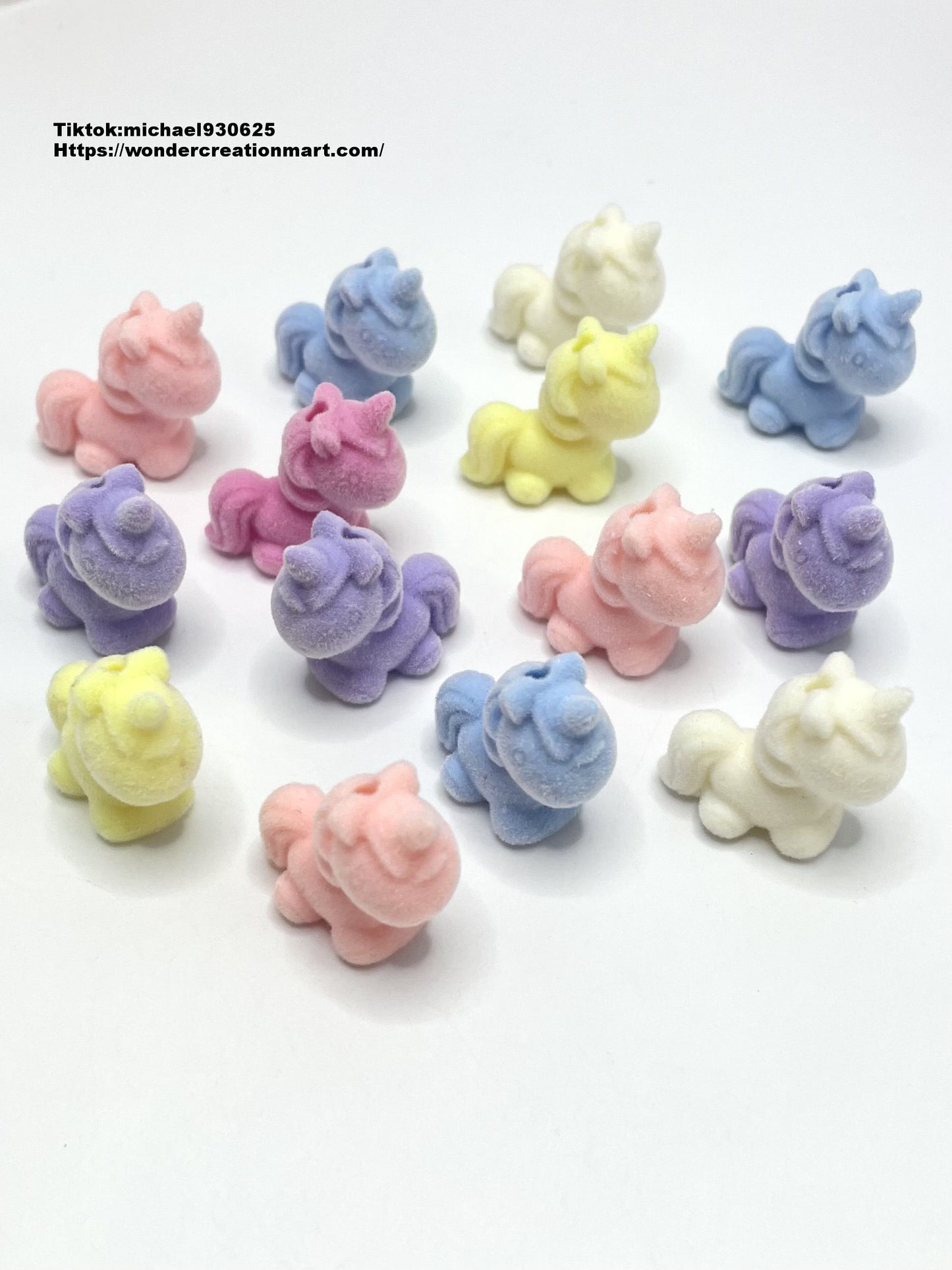 Flocked Multicolour Cute Unicorn/Horse Acrylic Beads ,Random Mix,23mm