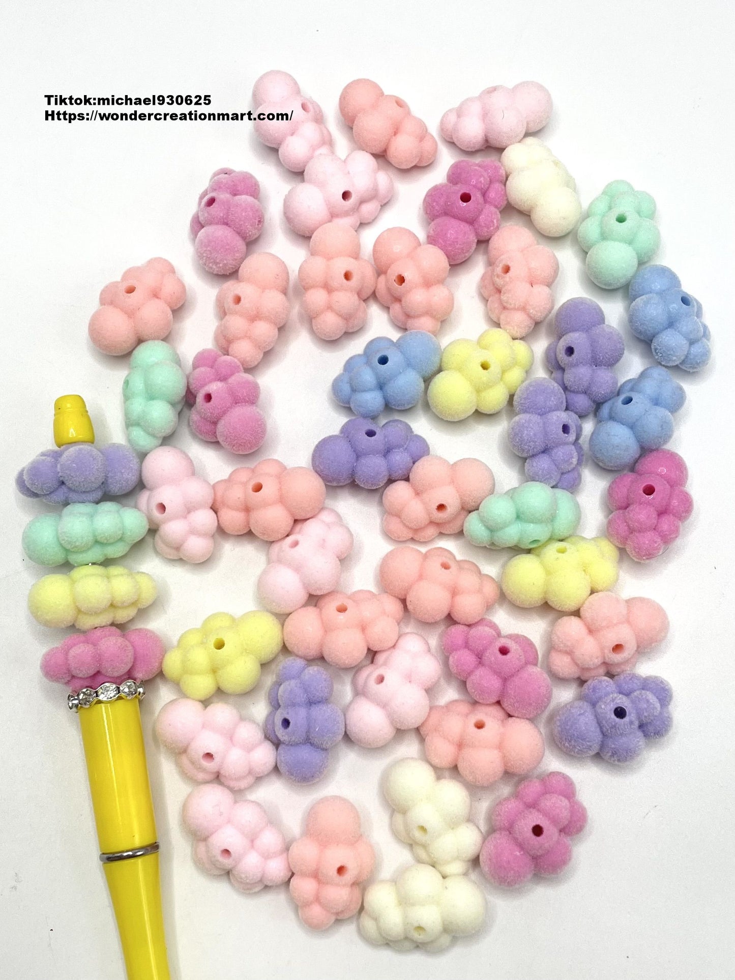 Fuzzy Flocked Multicolour Small Cloud Acrylic Beads ,Random Mix,24mm