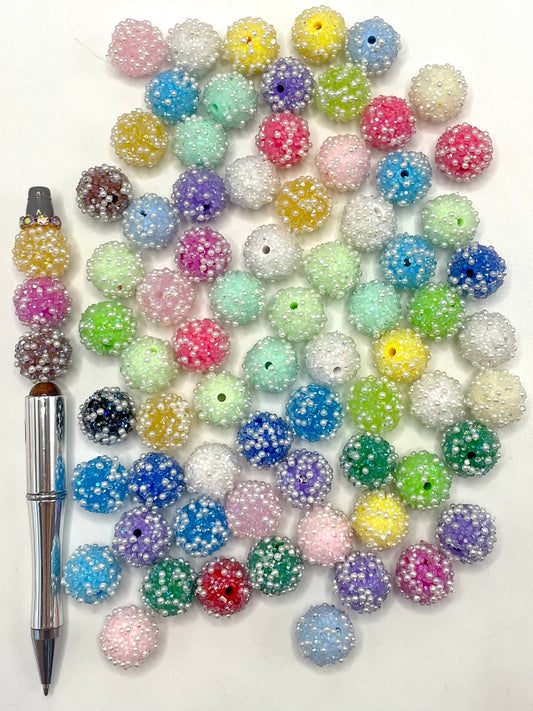 Sugar Rhinestones with Pearl Multicolor Acrylic Sugar Beads,Random Mix,16mm