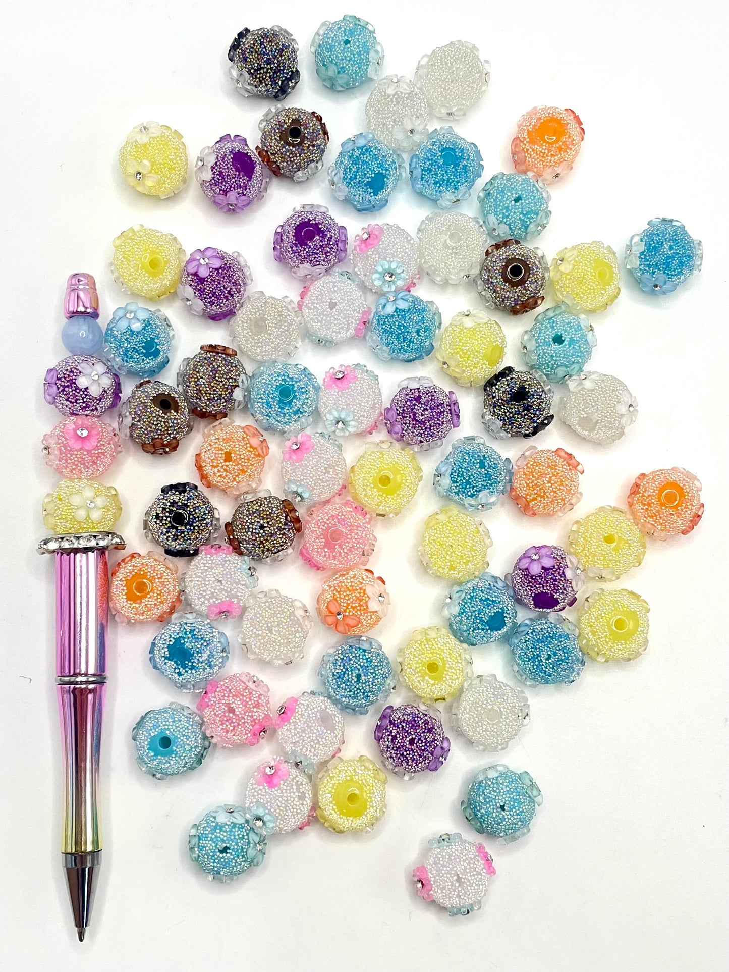 Bubble Beads with Flower Multicolor Acrylic Beads,Random Mix,16mm