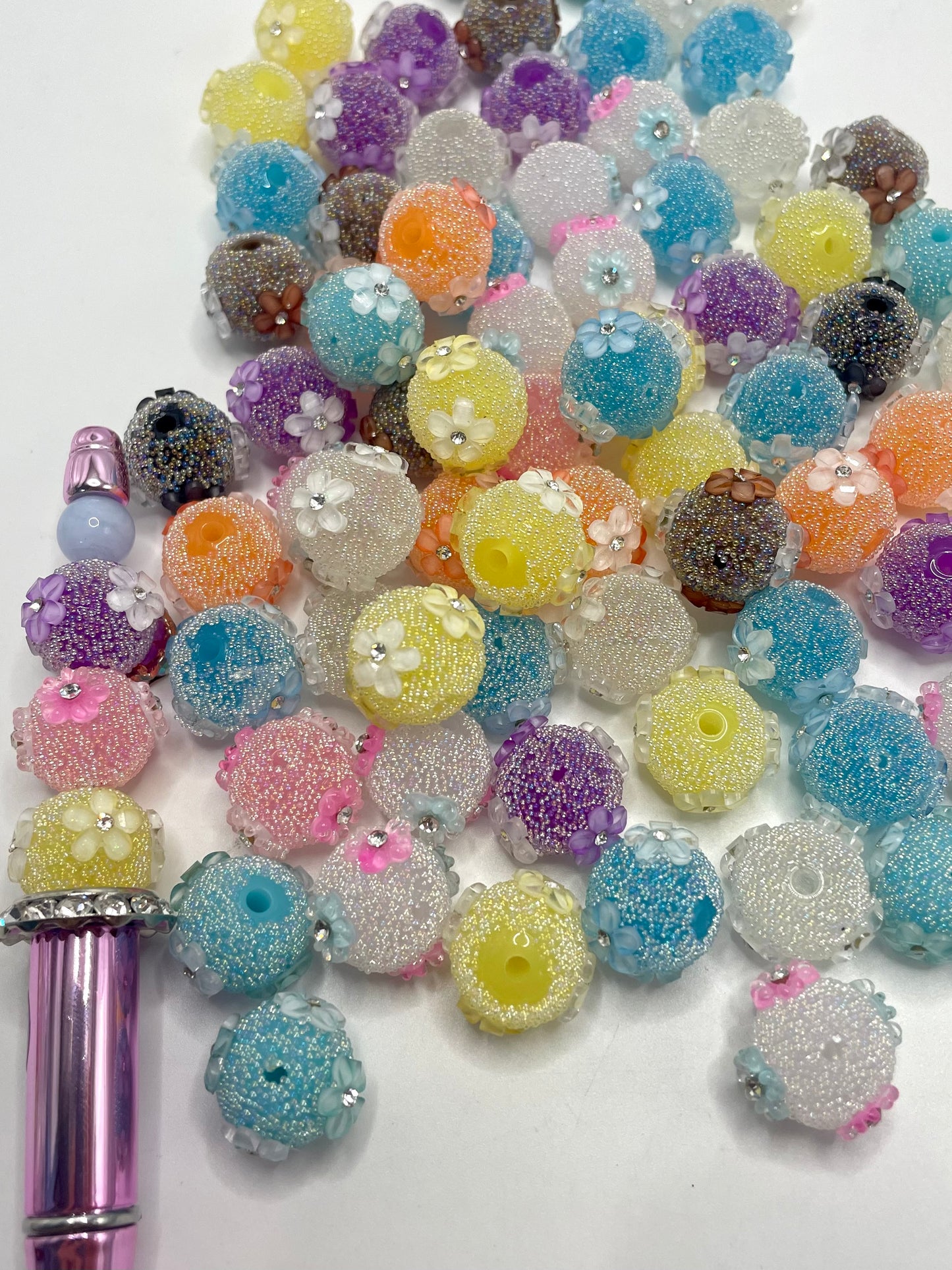 Bubble Beads with Flower Multicolor Acrylic Beads,Random Mix,16mm