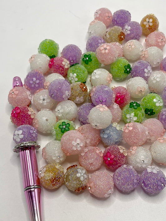 Bubble Beads with Flower Multicolor Acrylic Beads,Random Mix,18mm