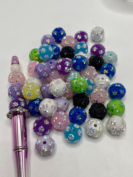 Bubble Beads with Shiny Snowflake or Star Acrylic Beads,Random Mix,16mm