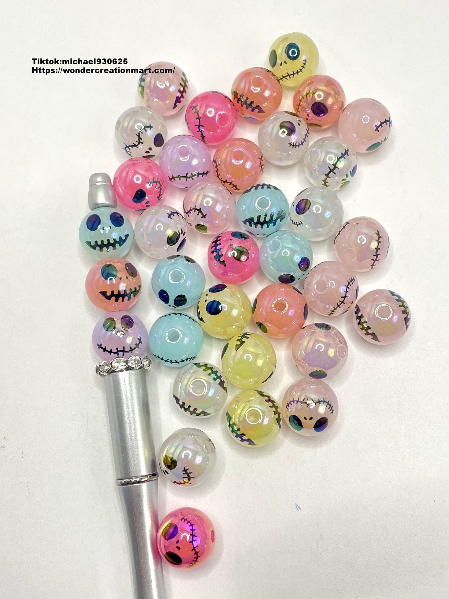 Clear with UV Halloween Jack Multicolor Acrylic Beads,Random Mix,16mm