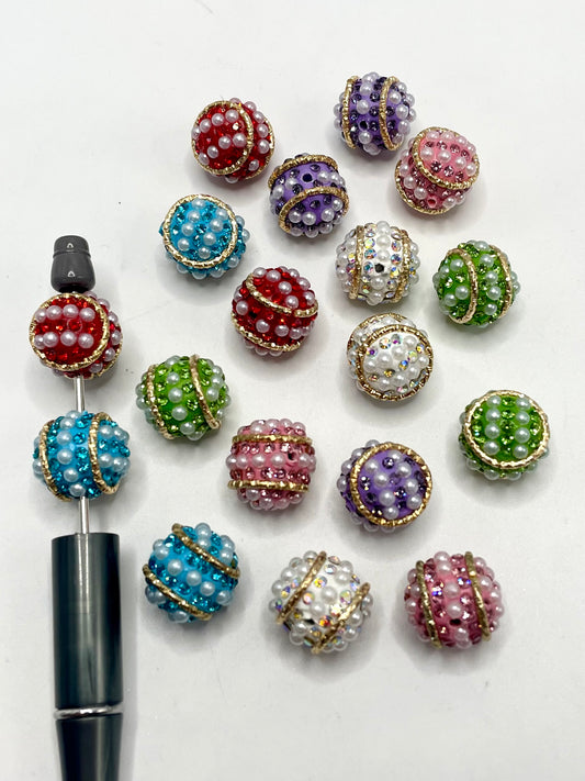 Pearl with Colorful Rhinestones Gold Line Multicolor Clay Beads,Random Mix,16mm Fancy-288