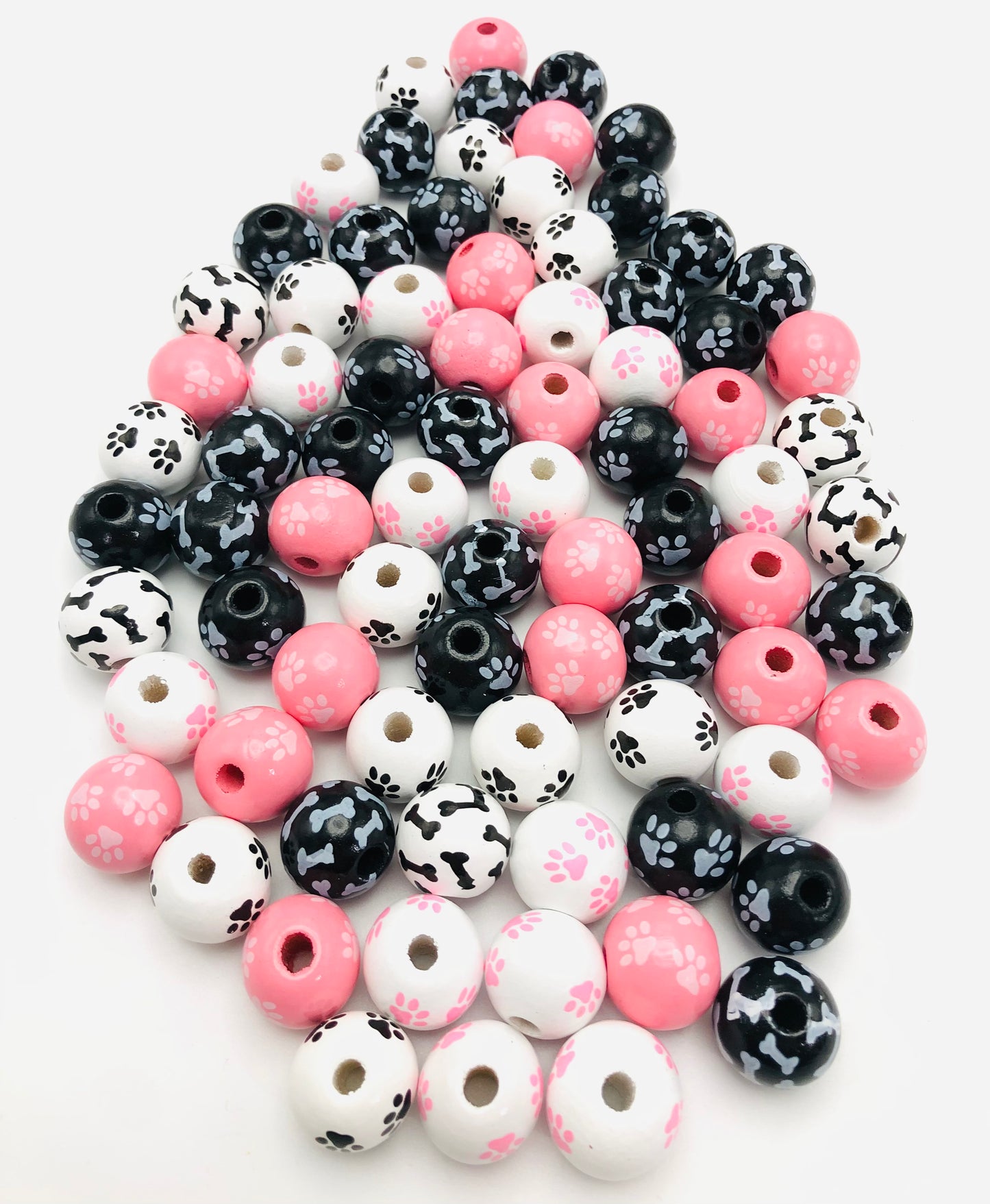 Wooden bead Multicolored paw print bone Painted wood beads Random Mix  16mm