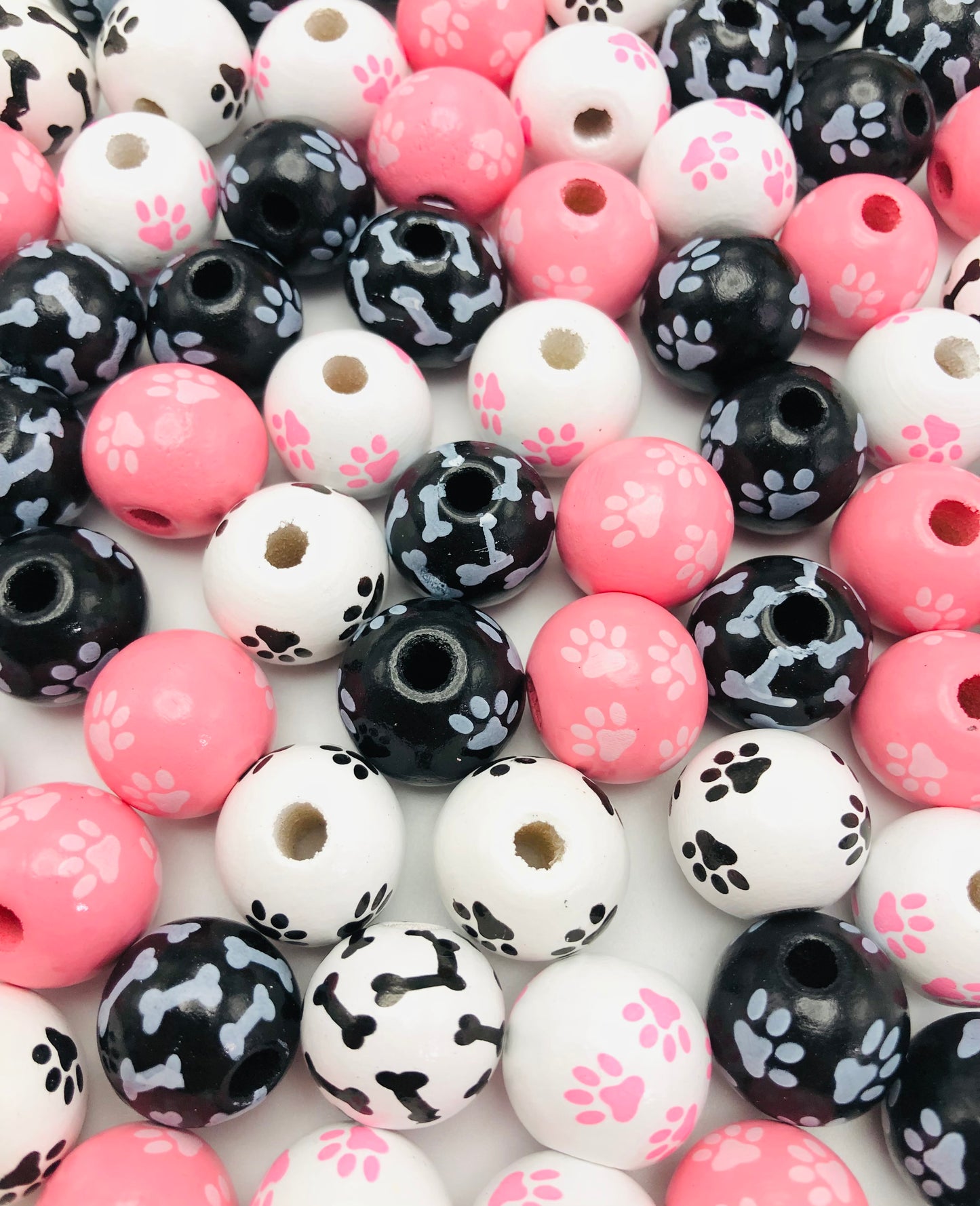 Wooden bead Multicolored paw print bone Painted wood beads Random Mix  16mm