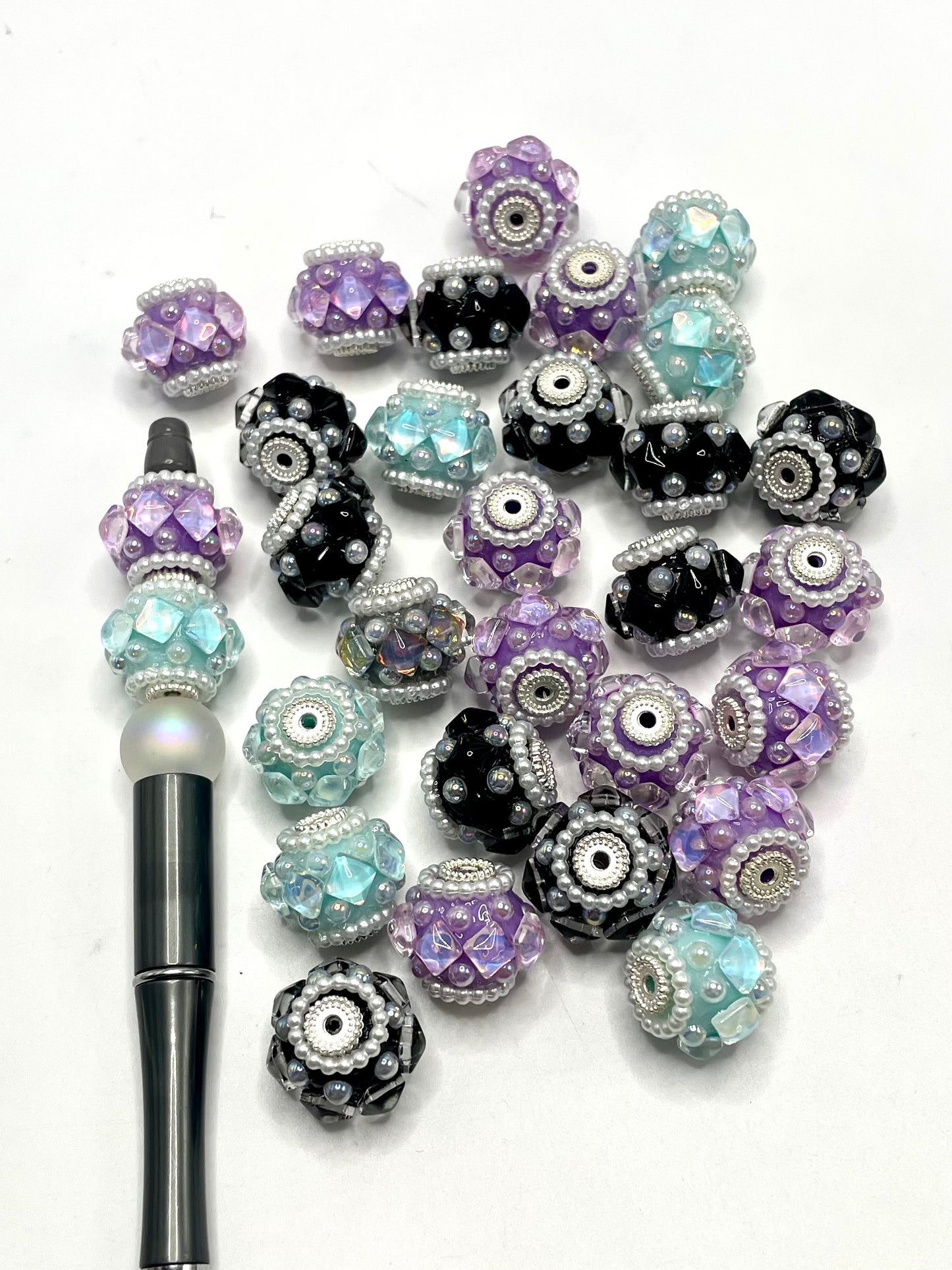 Half Round Beads with Square Crystal with Top Pearl Circle Colorful Acrylic Beads,Random Mix,20mm Fancy-280