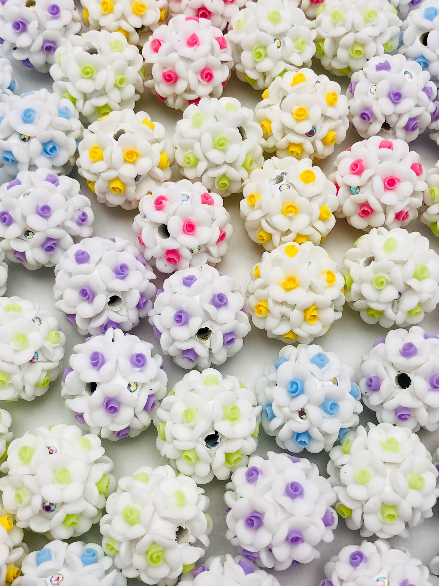 Fancy Clay flower beads colorful stamen Random Mix 21mm