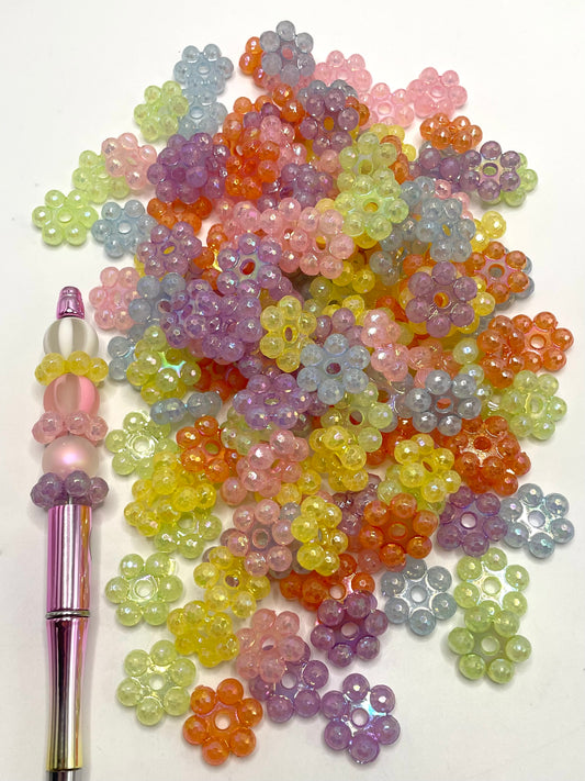 Clear Flower Shape with UV Spacer Acrylic Beads,Random Mix,21mm