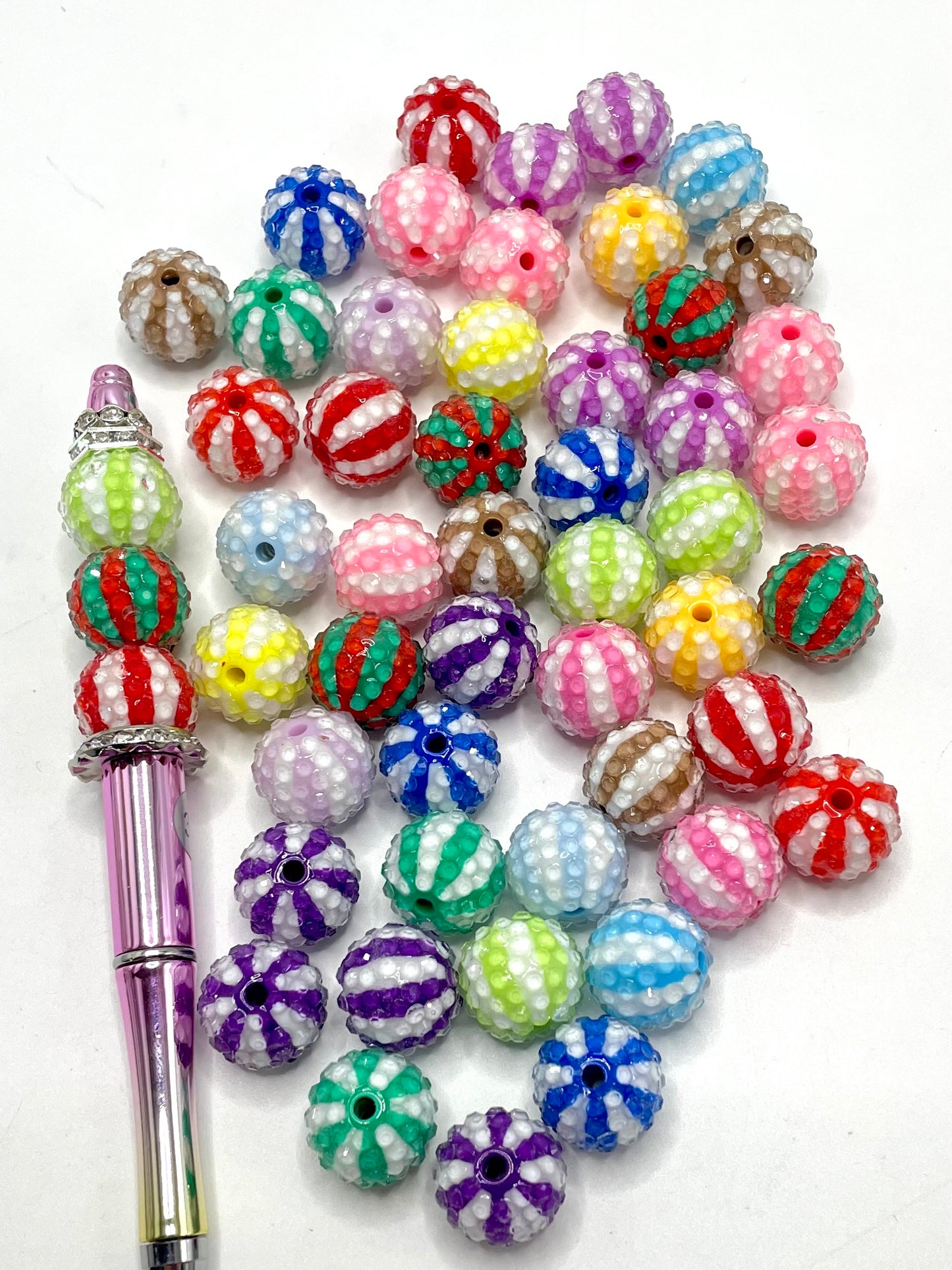 Colored Jelly Striped Circus Pumpkin/Watermelon Acrylic Beads,,Random Mix,16mm