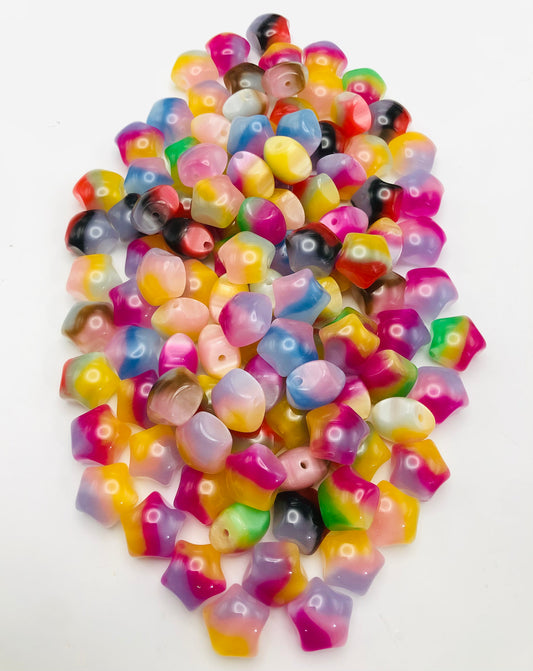 Star ombre glitter multicolored Star bead Random Mix  17mm