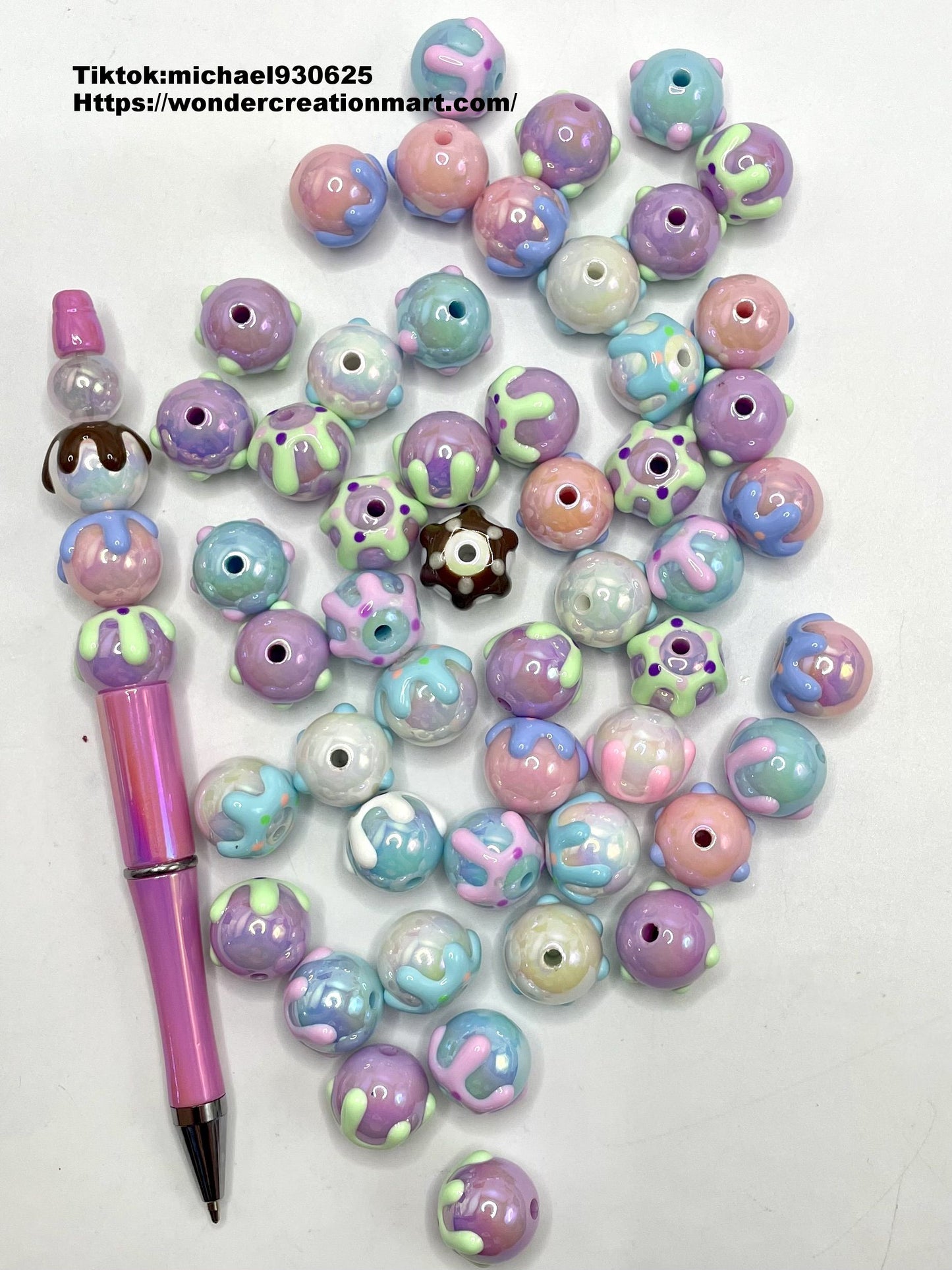 Hand-painted ice-cream Colorful bead with UV Acrylic Multi-color Beads,Random Mix,16mm