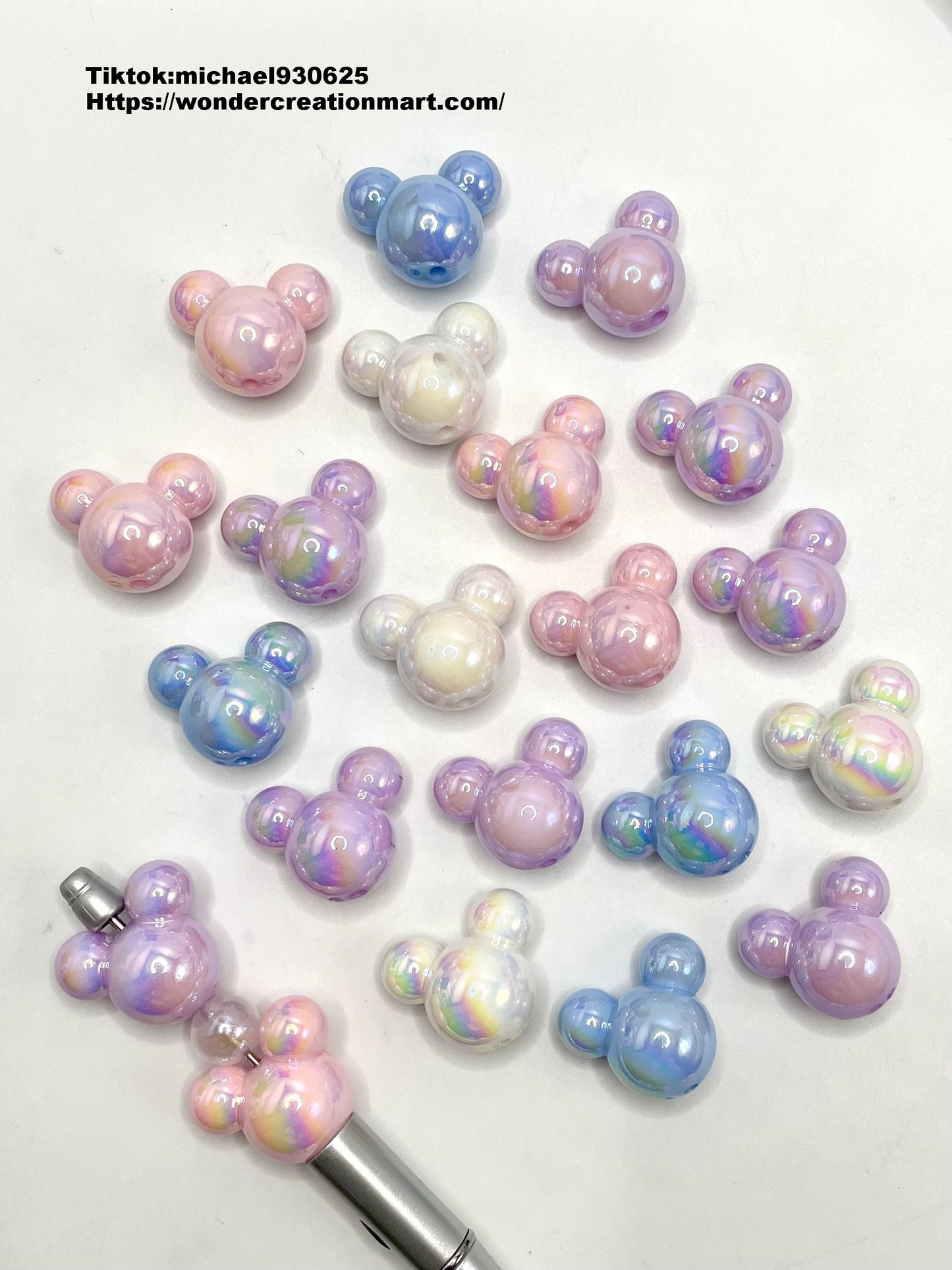 Solid & Clear Cartoon Micky Mouse Head Multicolor Acrylic Beads,Random Mix,28mm