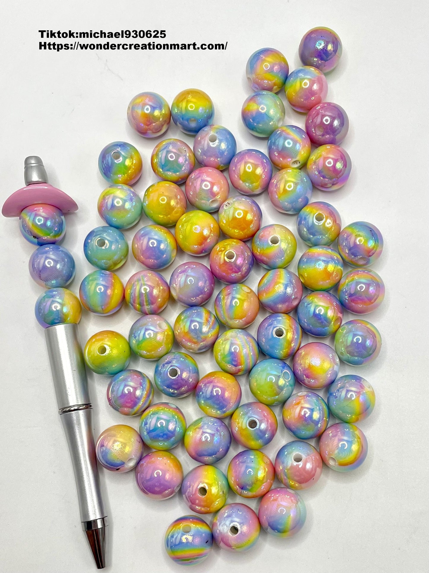 Rainbow with UV Shiny Acrylic Round and Micky Mouse Head Beads,Random Mix,16mm & 28mm