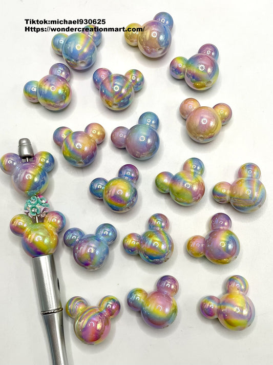 Rainbow with UV Shiny Acrylic Round and Micky Mouse Head Beads,Random Mix,16mm & 28mm