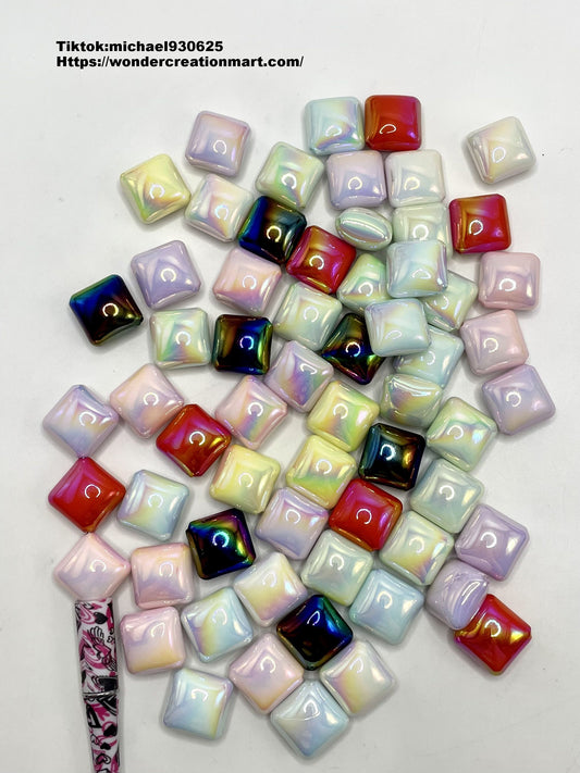 Multicolor Glossy Square with UV Acrylic Beads,Random Mix,25mm