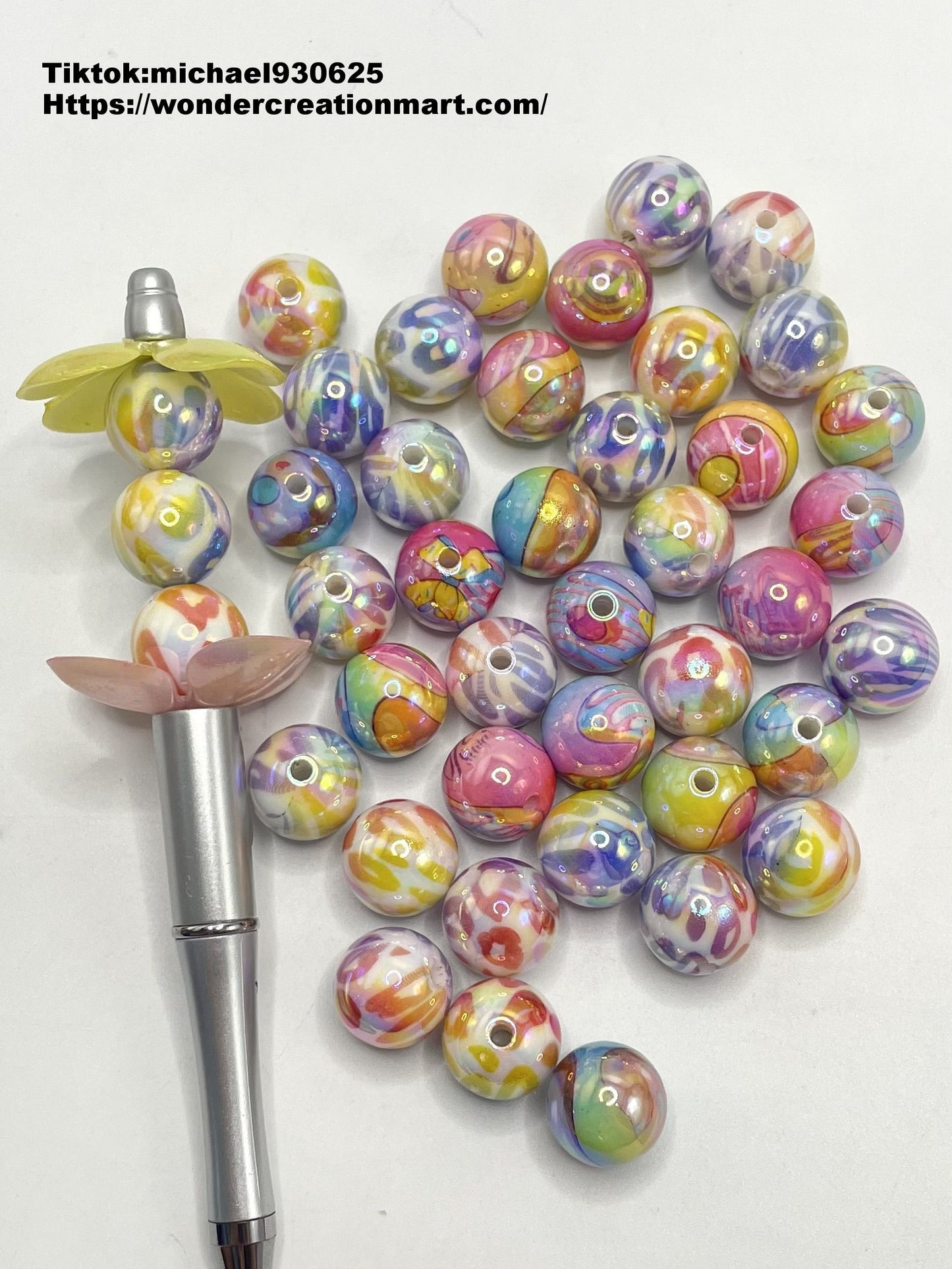 Glossy Rainbow with Leopard Print Acrylic Round Beads,Random Mix,16mm