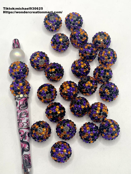 Rhinestone Beads Black Purple Orange Mix,20mm