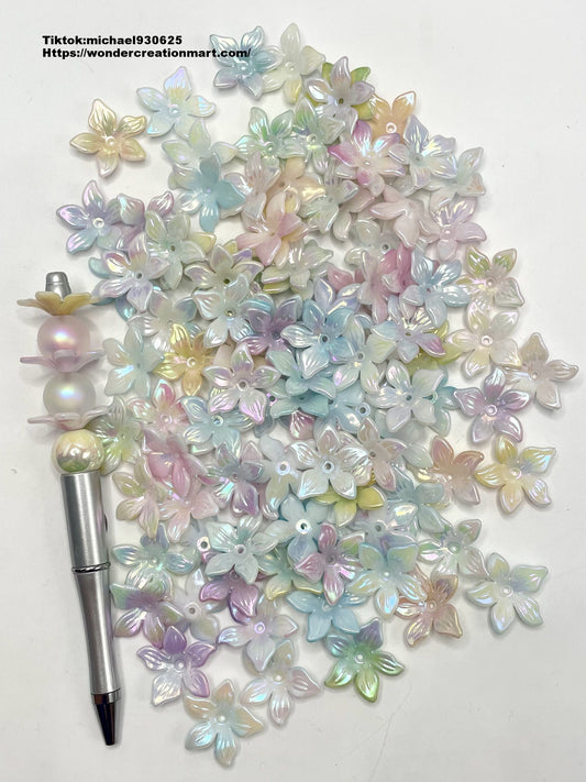 Plastic Light Color with UV Sakura Flower Spacers,Random Mix,25mm