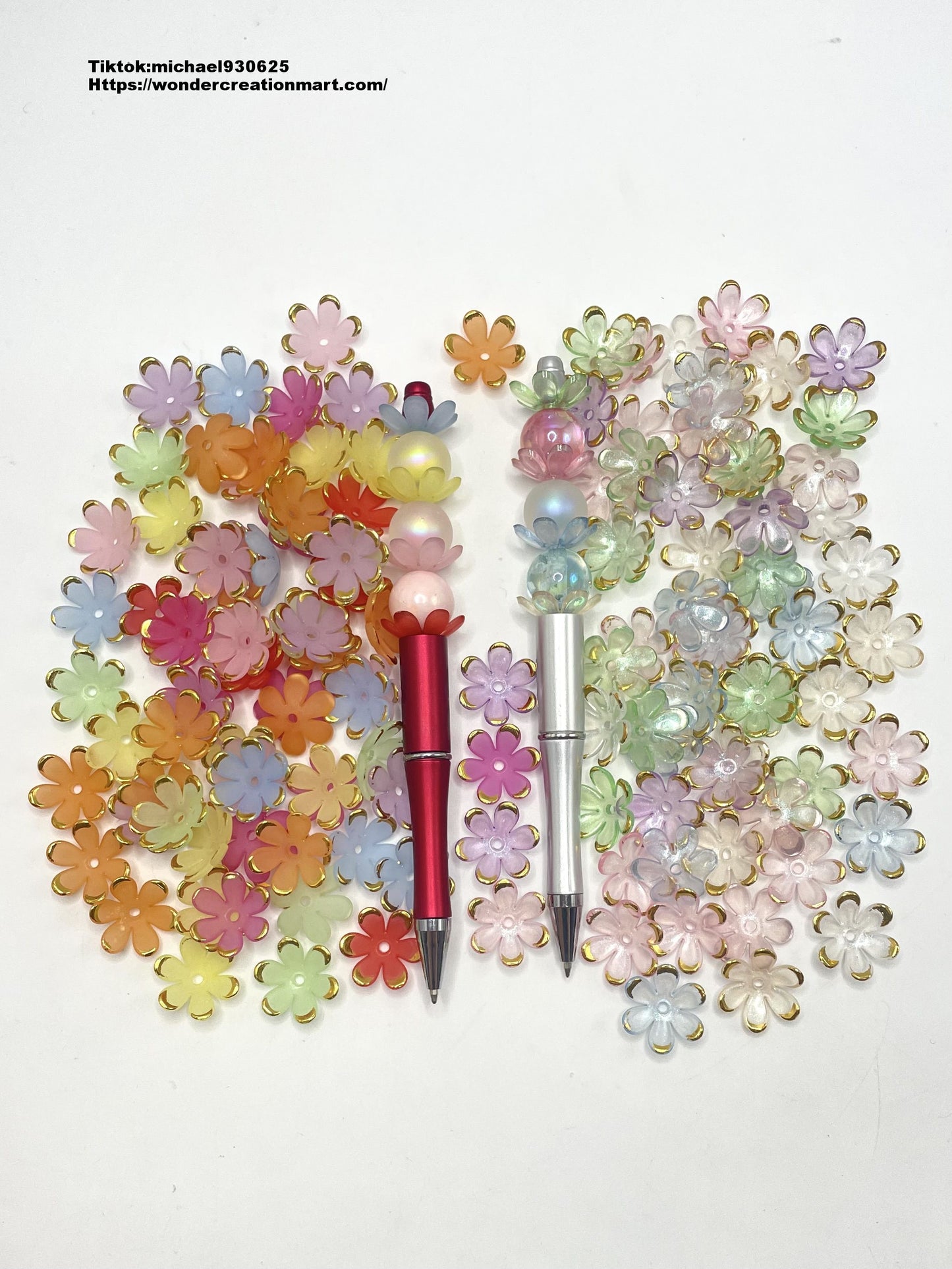 Plastic Bright Clear & Soild Flowers Round Edge with Gold Line Spacers Acrylic,Random Mix,18mm