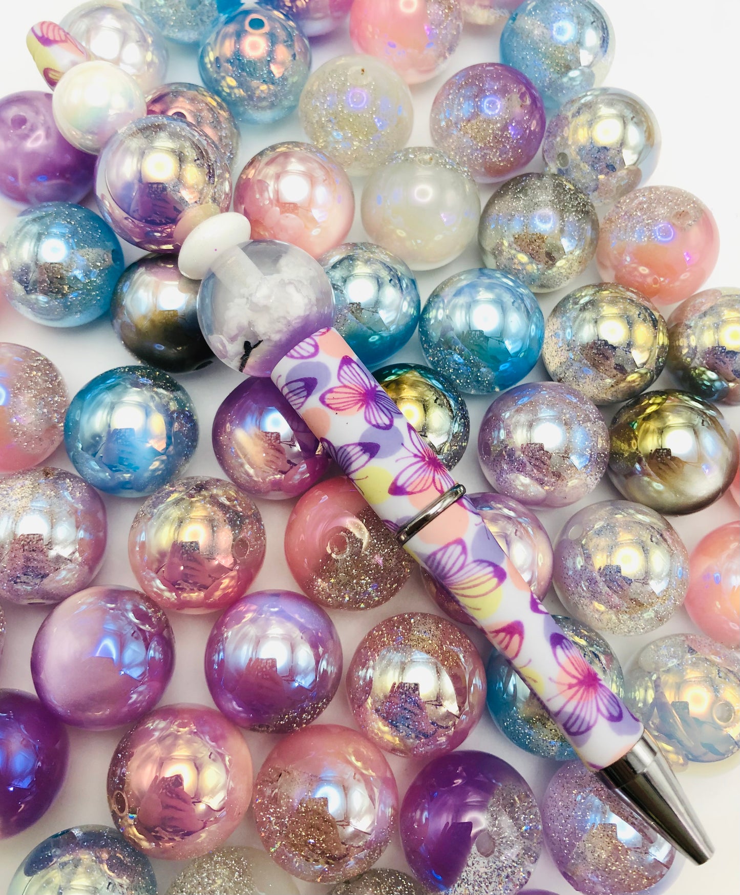 acrylic ombre glitter uv colorful two-tone Bead 20mm Random Mix