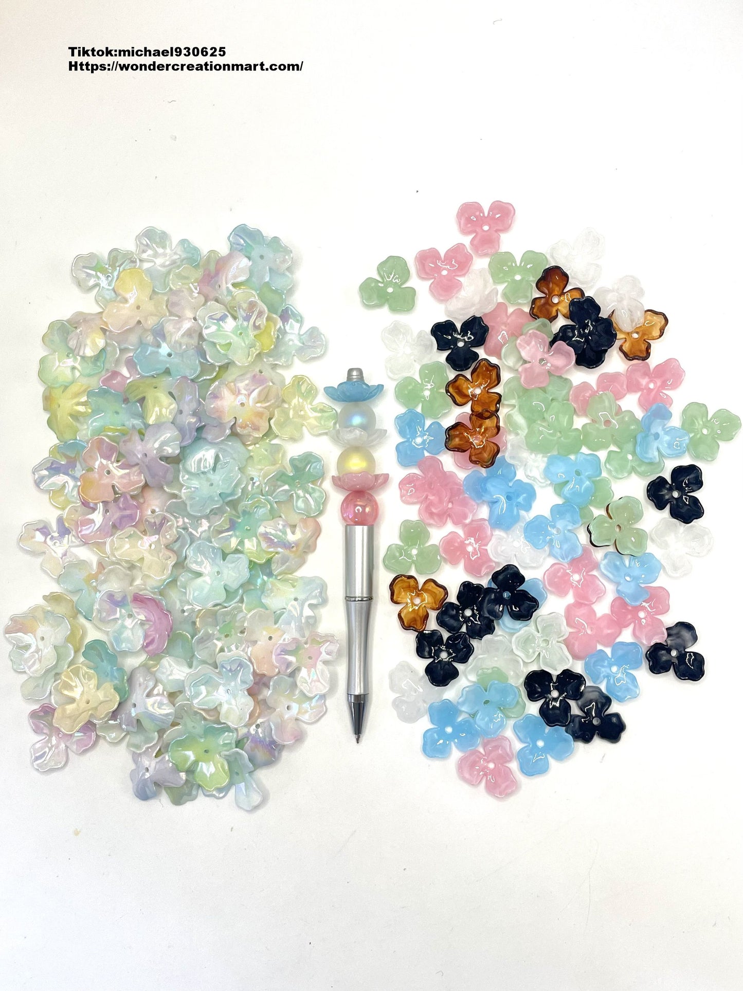 Plastic Shiny Soild & Clear Three-petal Flower Spacers,Random Mix