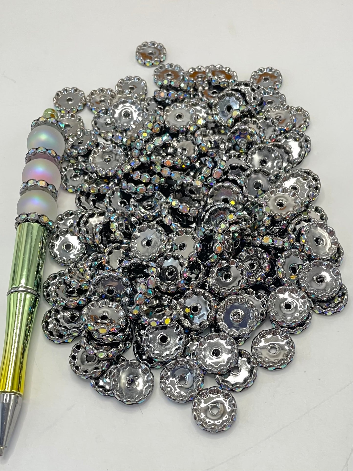 Silver Wavy Spacer Mix Color Silver Metal Wavy Spacer Beads And Multi-colored Rhinestones,12mm