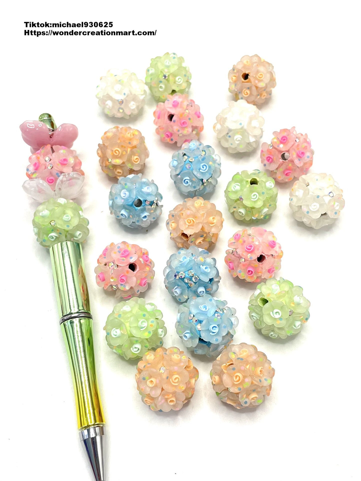 Fancy Bead Colorful Chip and Flowers with AB Color Rhinestone Clay Beads,Random Mix,20mm Fancy-62