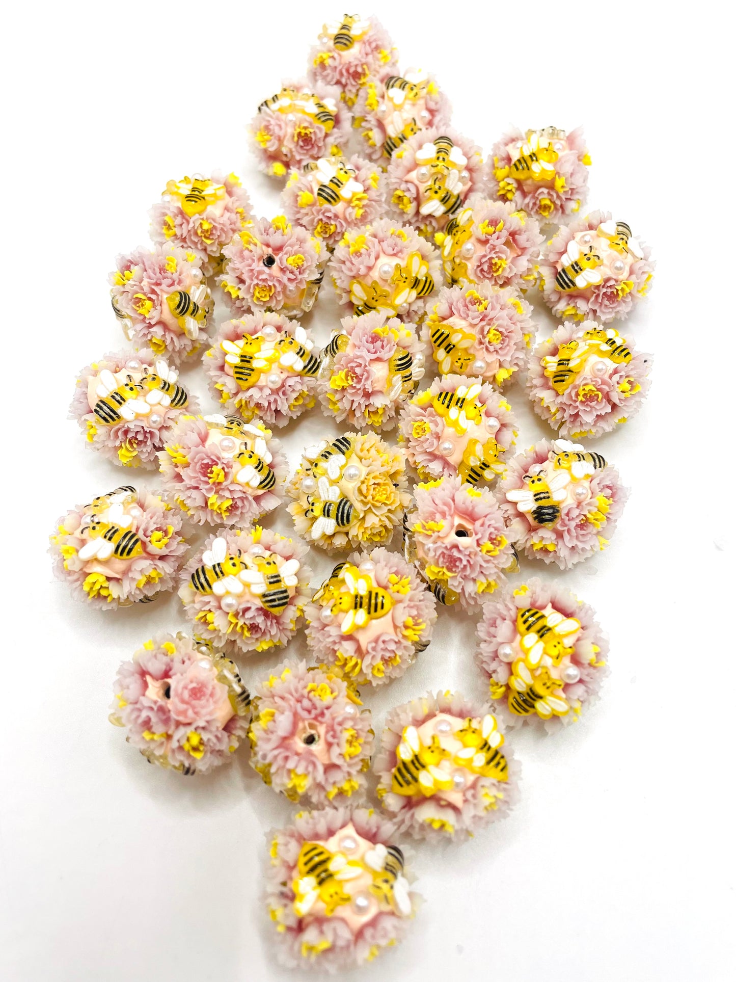 Flower Beads Bees with rose Colorful bead Random Mix 21mm Fancy-482