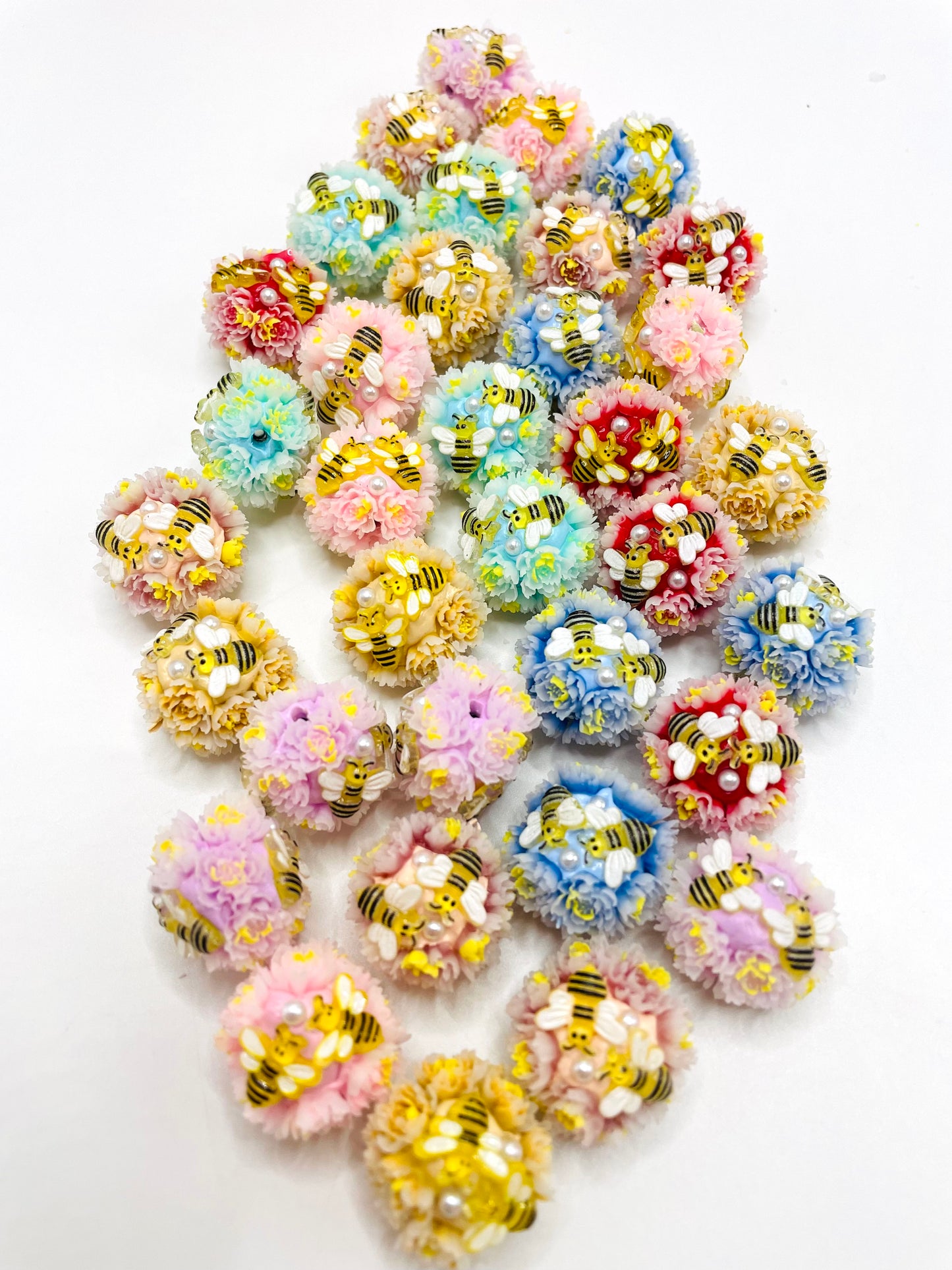 Flower Beads Bees with rose Colorful bead Random Mix 21mm Fancy-482