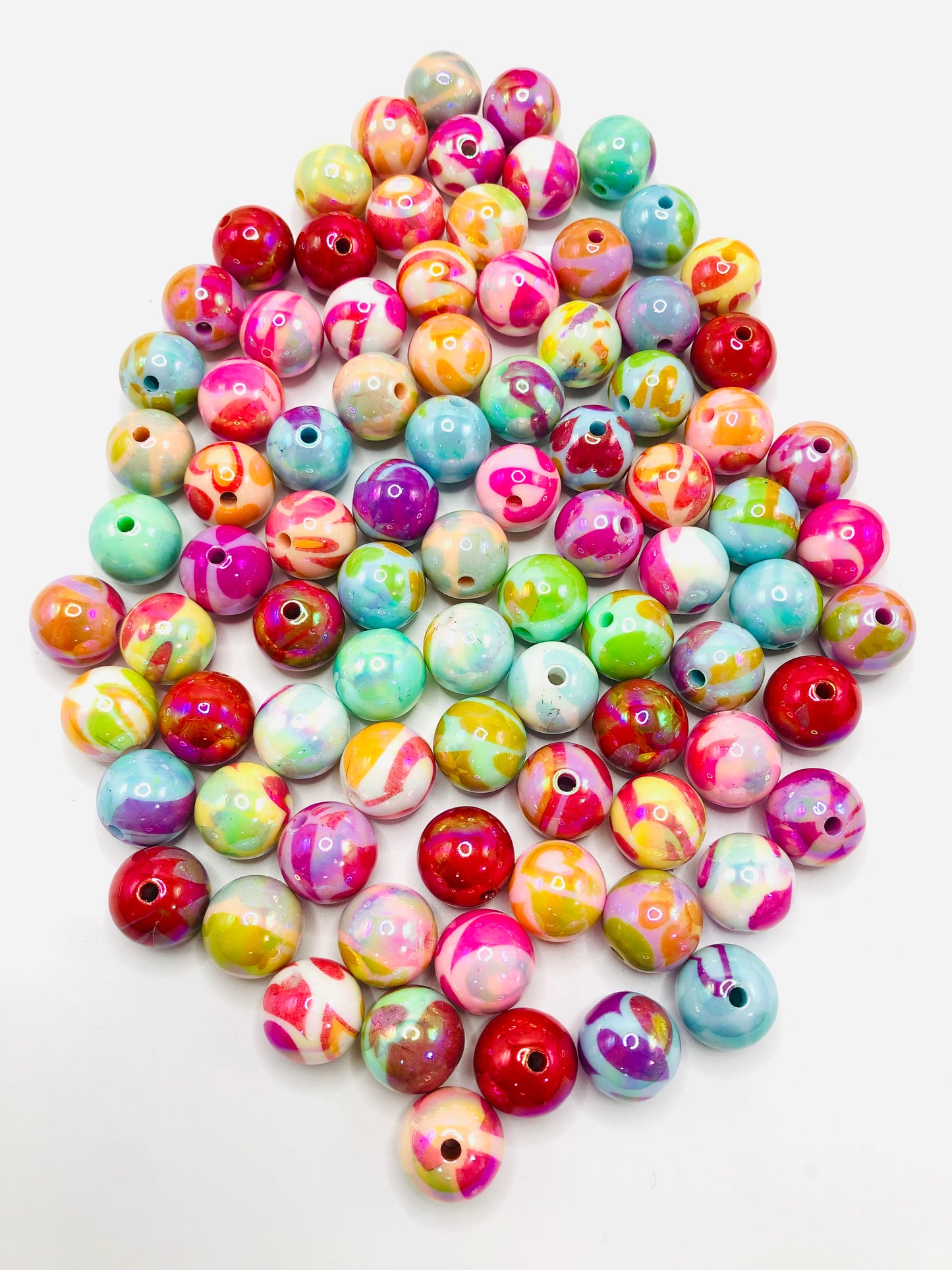 acrylic Watercolor beads Chroma heart  Bead 16mm