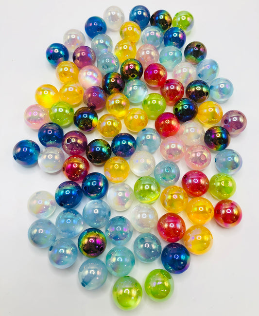 Cat Eye Glitter Transparent Colorful Acrylic Beads,Random Mix,16mm