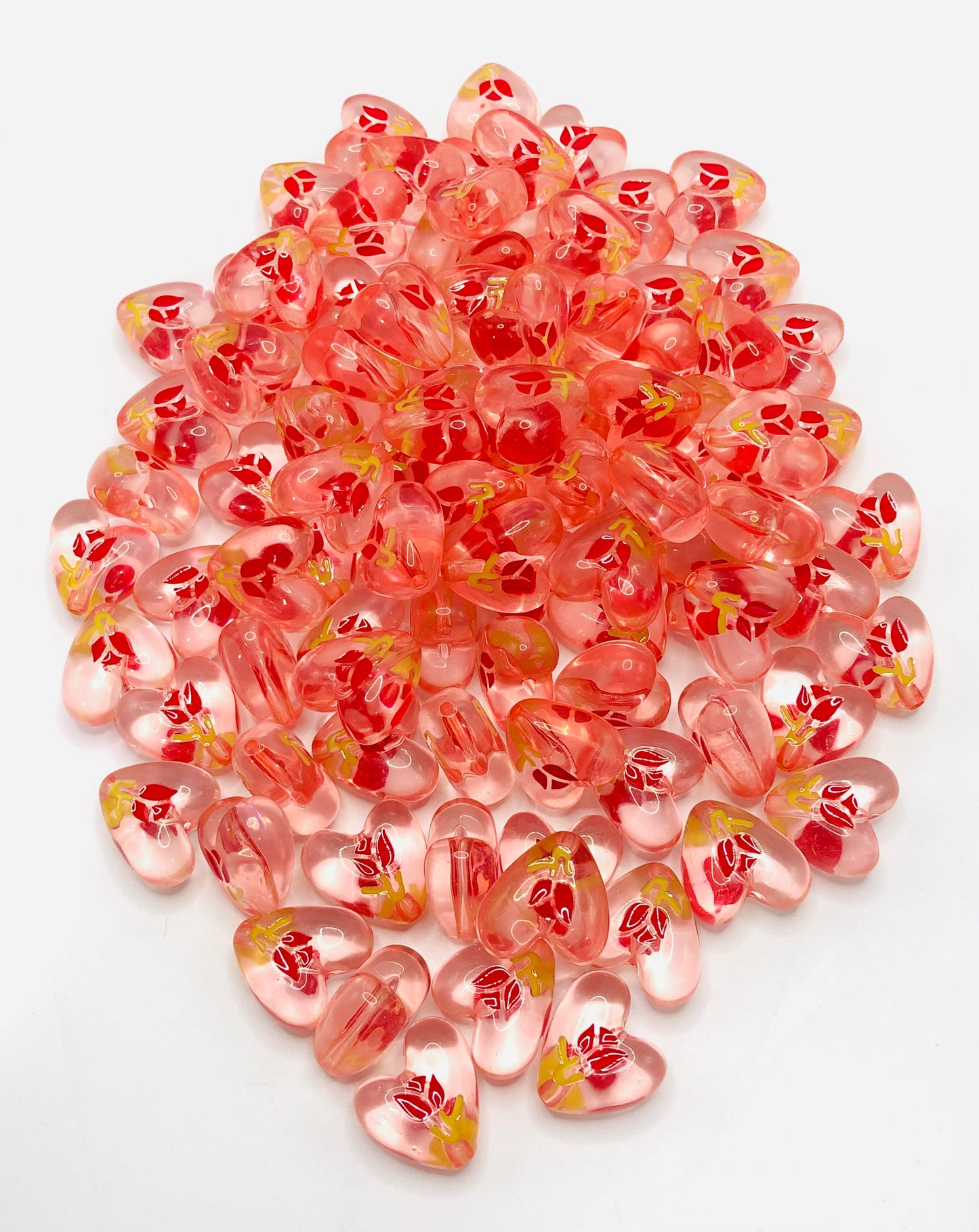 acrylic Double-faced rose transparent heart-shaped Bead 20mm