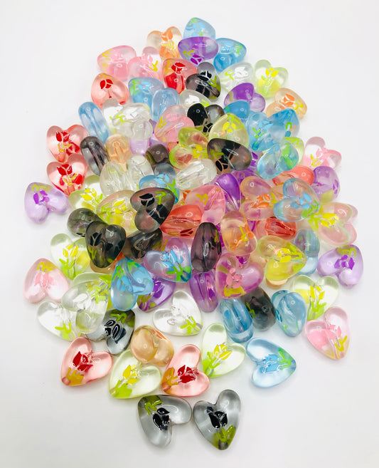 acrylic Double-faced rose transparent heart-shaped Bead 20mm