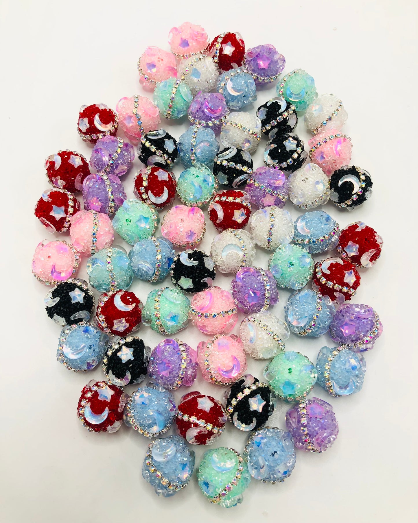 Sugar beads Moon and stars Chain Acrylic bead Random Mix  17mm Fancy-319