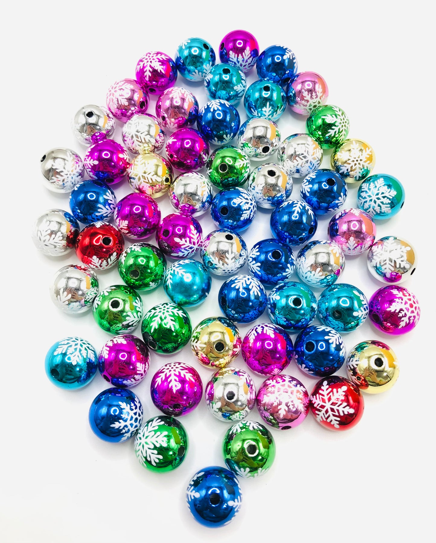 acrylic laser UV snowflake multicolour Bead Christmas 16mm Random Mix