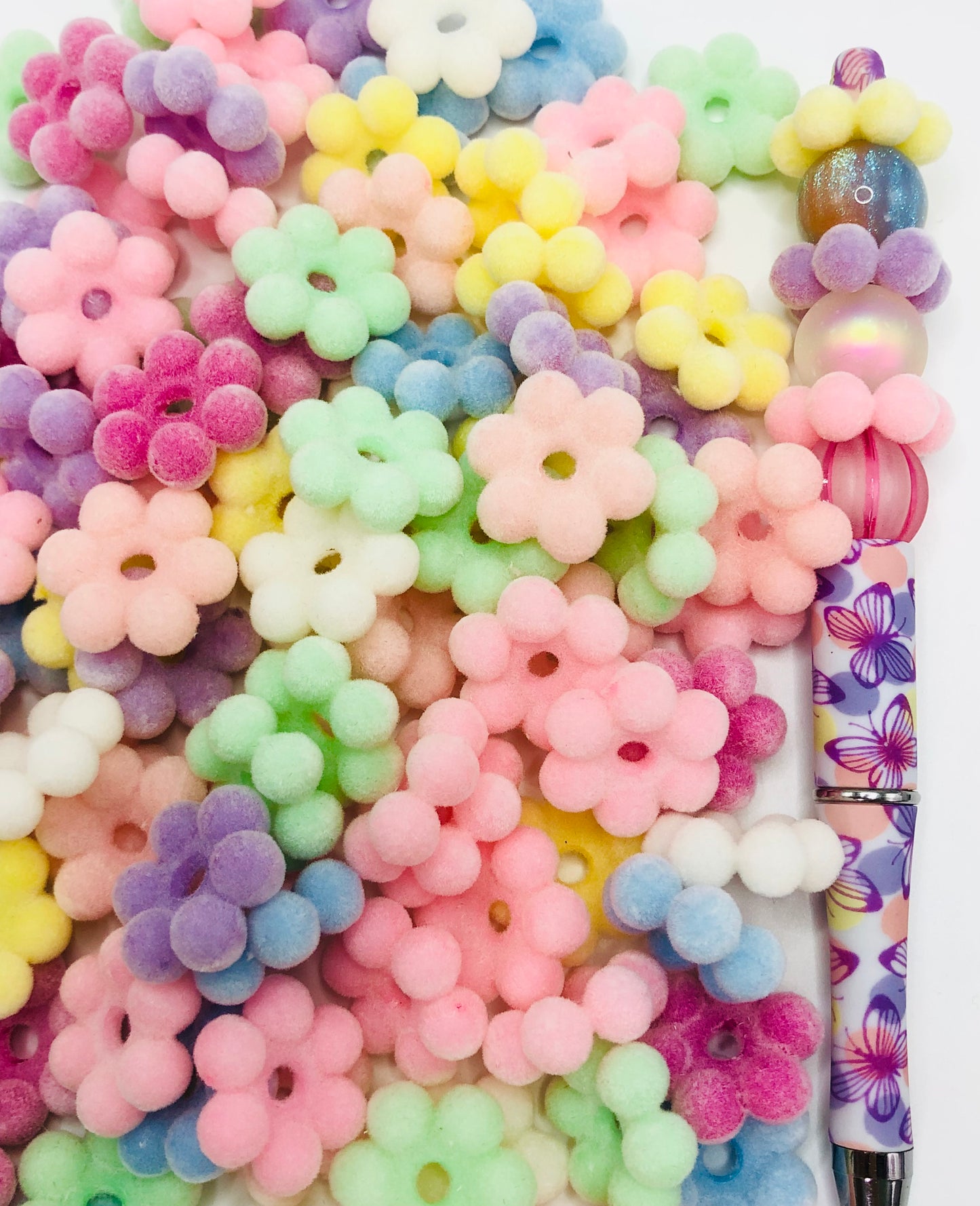 Pearl Spacer Solid Color Flower Spacer Fuzzy Beads,Random Mix,20mm